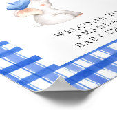 Bonjour French Gingham Blue Welcome Baby Dusche Poster (Ecke)