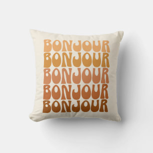 Bonjour French Hello Retro 70er Groovy Typografie Kissen