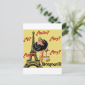 Bonjour - Girls Button Up Postkarte (Stehend Vorderseite)