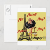 Bonjour - Girls Button Up Postkarte (Vorne/Hinten)