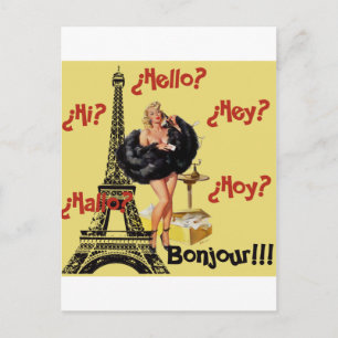 Bonjour - Girls Button Up Postkarte