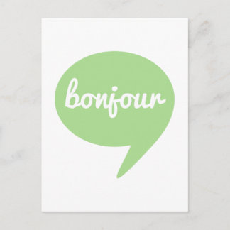 Bonjour grüne Sprachblase, französische Wortkunst Postkarte