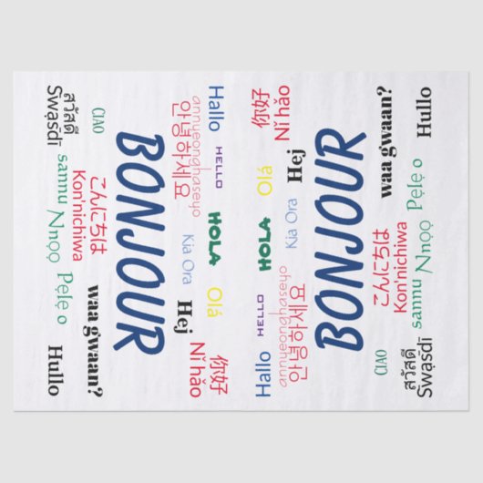 Bonjour Hello Languages World Travel Colorful Seidenpapier (Vorderseite)