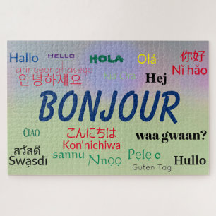 Bonjour Hello many Languages World Colorful Puzzle