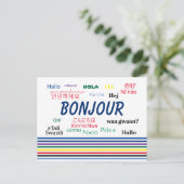 Bonjour Hello Multiple Langupes Stripes Postkarte (Stehend Vorderseite)