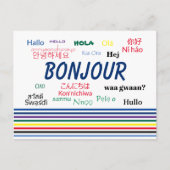 Bonjour Hello Multiple Langupes Stripes Postkarte (Vorderseite)