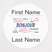 Bonjour Hello Party Name Template World Languages Etiketten (Design 2)