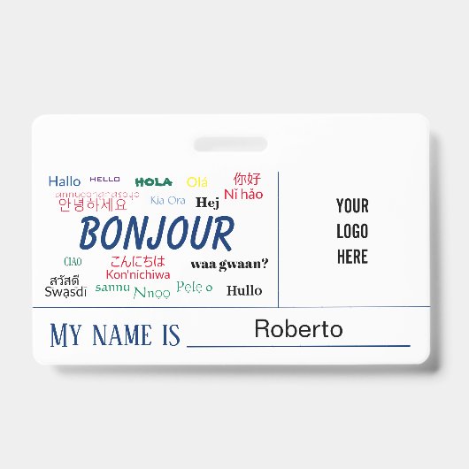 Bonjour Hello World Many Languages Logo Name Ausweis (Vorderseite)