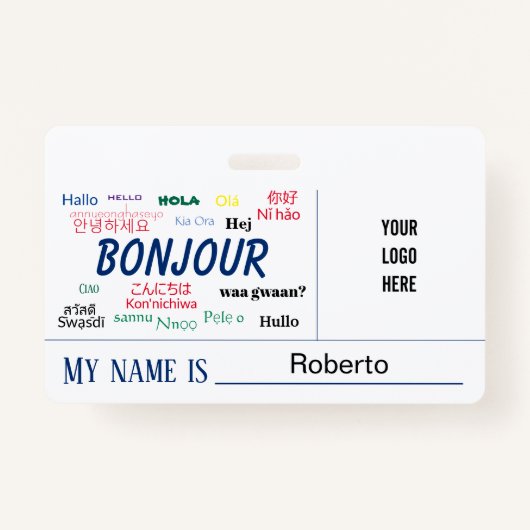 Bonjour Hello World Many Languages Logo Name Ausweis (Vorderseite)