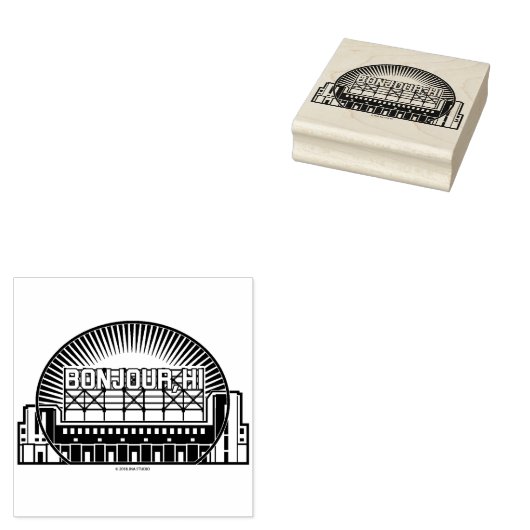 Bonjour, Hi Sehenswürdigkeit Wood Art Briefmarke Gummistempel (Stempel)
