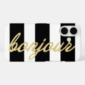 Bonjour in Gold Script Black Strips Französisch Ha Case-Mate iPhone Hülle (Rückseite (Horizontal))