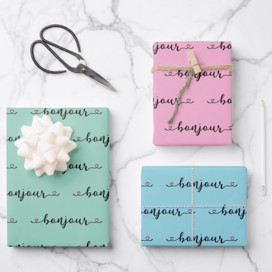 Bonjour Kachel Design Geschenkpapier Set (Vorderseite)