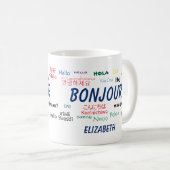 Bonjour Many Languages Reisename Kaffeetasse (VorderseiteRechts)