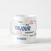 Bonjour Many Languages Reisename Kaffeetasse (Vorderseite Links)