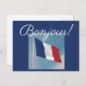 Bonjour! mit der Flagge Frankreichs Postkarte (Vorne/Hinten)