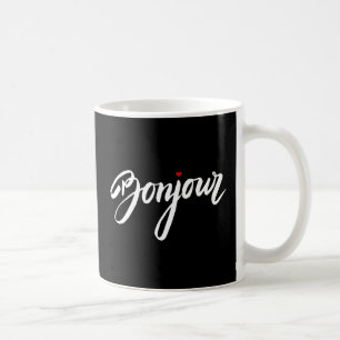 Bonjour mit einem roten Herz Kaffeetasse