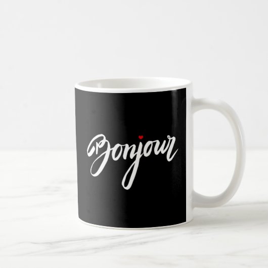 Bonjour mit einem roten Herz Kaffeetasse (Rechts)