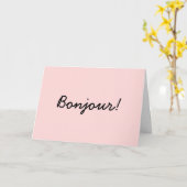 Bonjour Modern Script Creme Elfenbein Design Karte (Gelbe Blume)