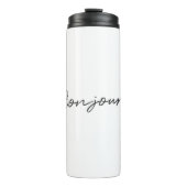 Bonjour! | Modern Script French Hello Trendy Black Thermosbecher (Vorderseite)