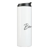 Bonjour! | Modern Script French Hello Trendy Black Thermosbecher (Nach links gedreht)