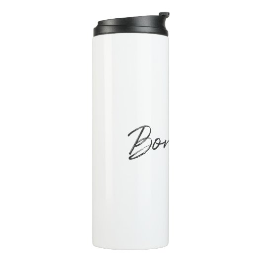 Bonjour! | Modern Script French Hello Trendy Black Thermosbecher (Nach links gedreht)