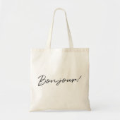 Bonjour! | Modern Script French Hello Trendy Black Tragetasche (Vorne)