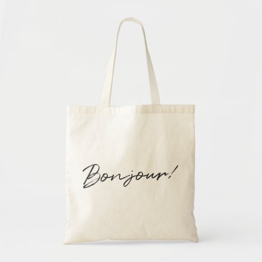 Bonjour! | Modern Script French Hello Trendy Black Tragetasche (Vorne)