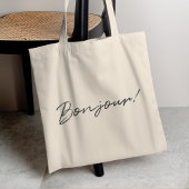 Bonjour! | Modern Script French Hello Trendy Black Tragetasche