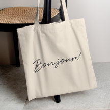 Bonjour! | Modern Script French Hello Trendy Black