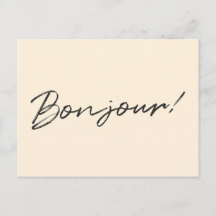 Bonjour!   Modernes Script Cream Ivory Französisch Postkarte