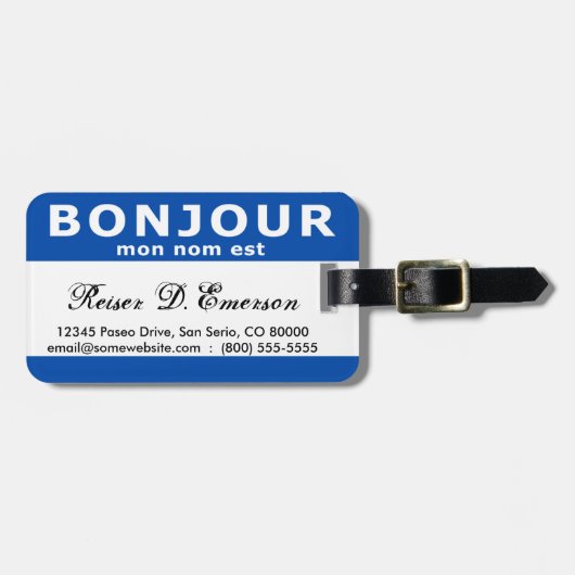 BONJOUR mon nom est (blau) Gepäckanhänger (Vorderseite horizontal)