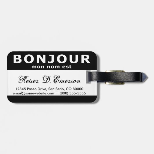 BONJOUR mon nom est (noir) Gepäckanhänger (Rückseite horizontal)