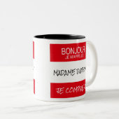 "Bonjour" Name Abzeichen Französischer Lehrer Gesc Zweifarbige Tasse (VorderseiteRechts)