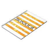 Bonjour orange Streifen Bokeh Notizblock (Linke Seite)