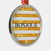 Bonjour Orange Stripe Bokeh Ornament Aus Metall (Rechts)