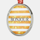 Bonjour Orange Stripe Bokeh Ornament Aus Metall (Links)