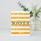 Bonjour Orange Stripe Bokeh Postkarte (Stehend Vorderseite)