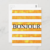 Bonjour Orange Stripe Bokeh Postkarte (Vorne/Hinten)