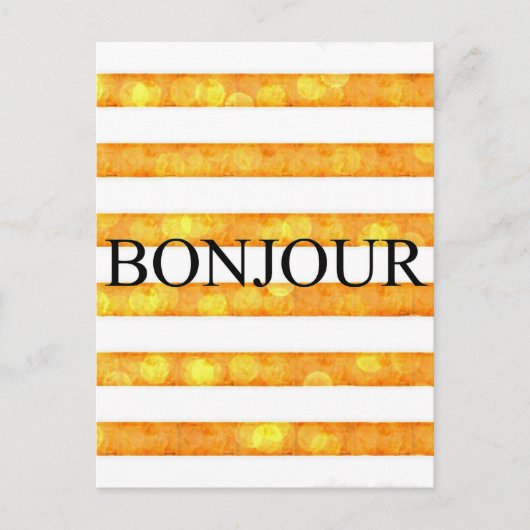 Bonjour Orange Stripe Bokeh Postkarte (Vorderseite)