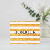 Bonjour Orange Stripe Bokeh Postkarte (Stehend Vorderseite)