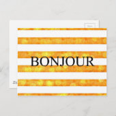 Bonjour Orange Stripe Bokeh Postkarte (Vorne/Hinten)