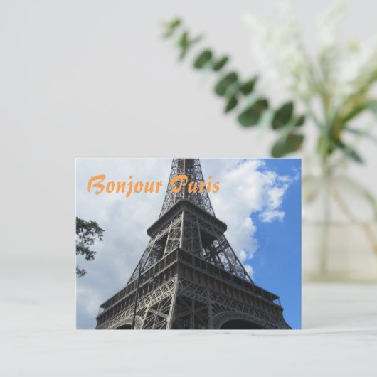 Bonjour Paris Eiffel Tower Nah-up Foto Postkarte (Stehend Vorderseite)