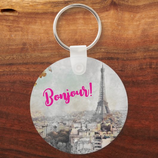 "Bonjour Paris" Eiffelturm Schlüsselanhänger - Par (Rückseite)