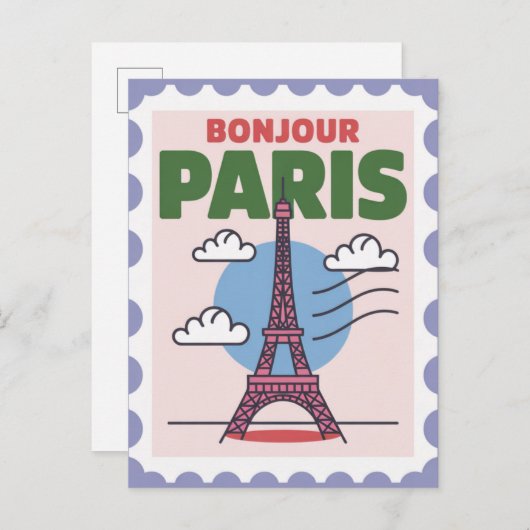 Bonjour Paris France Vintage Travel Postkarte (Vorne/Hinten)