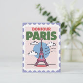 Bonjour Paris France Vintage Travel Postkarte (Stehend Vorderseite)
