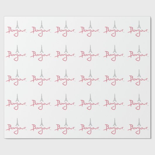 Bonjour Paris mit Eiffelturm Geschenkpapier (Flach)