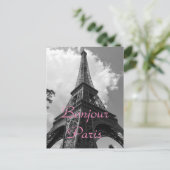 Bonjour Paris Schwarz-weiß Eiffel Tower Frankreich Postkarte (Stehend Vorderseite)