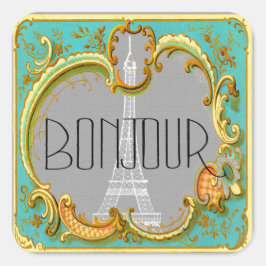 Bonjour Paris Vintag Französischer Eiffelturm Coll Quadratischer Aufkleber