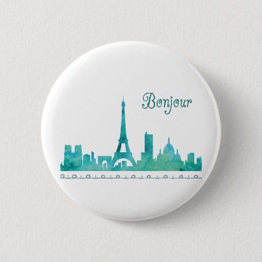 Bonjour Paris Watercolor Silhouette Button (Vorderseite)