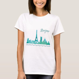 Bonjour Paris Watercolor Silhouette T-Shirt